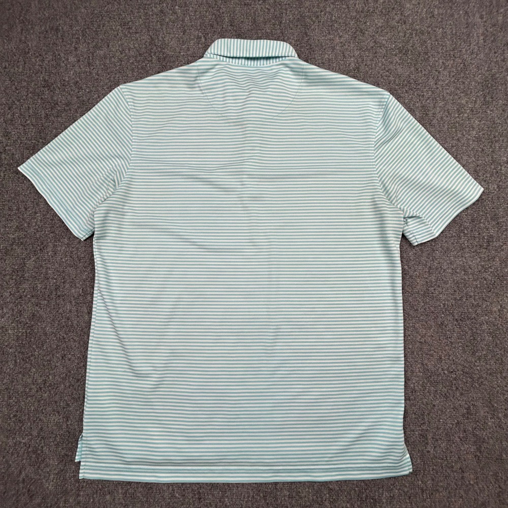 Johnnie-O Polo Shirt Mens L Cayman Teal Striped Prep-Performance Stretch Golf - Picture 2 of 11